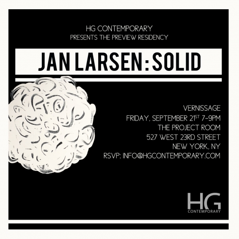 Invitation to Vernissage for Solid by Jan Larsen at Hg Contemporary